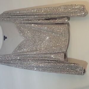 torrid Silver Sequin Long-Sleeve Sweetheart Top